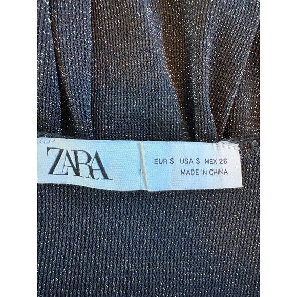 ZARA Black Metallic Thread Sparkle Knit Square Neck Size Small - Picture 8 of 8